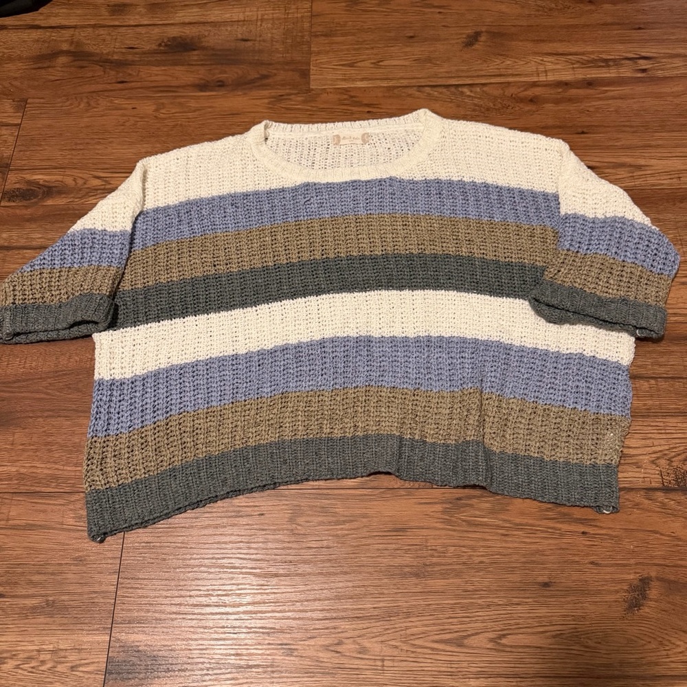 Altar'd State Cream and Blue Striped Knit Sweater S/M EUC